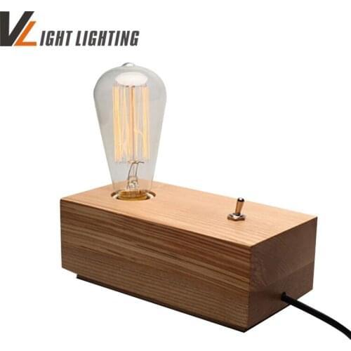 Free Shipping Vintage wooden Table Lamp vintage Bulb Personalized Wood Table Light art decoration Desk Lamp AC 90-260V