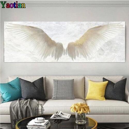 Large DIY Diamond Painting White Angel Wings Vintage Wall Art Diamond Embroidery Cross Stitch Mosaic Sticker Gift Home Decor
