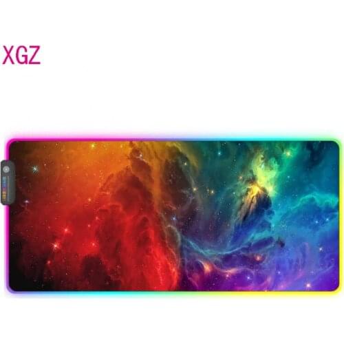 XGZ Space Landscape Nebula RGB Big Game Mouse Pad Anime Big Mouse Pad USB Backlight Rainbow LED Computer Keyboard Desk Pad