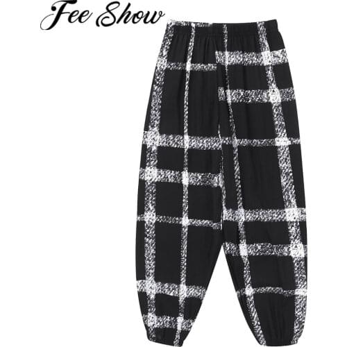 Kids Boys Girls Casual Plaid Pants Soft Loose Anti-mosquito Pants Children Summer Beach Pants Elastic Waistband Sport Trousers