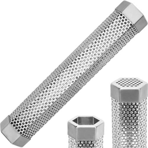 P15D 1 Set Stainless Steel Barbecue Smoke Tube, Pellet Perforated BBQ Smoke Generator with Brush and Hook for Grilled Foods
