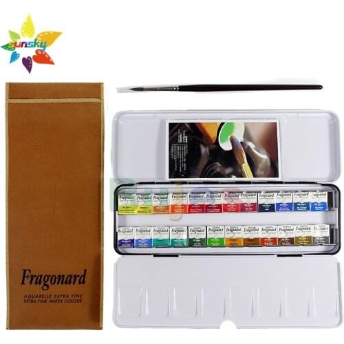 France Pebeo Professional Solid watercolor pigment 24color Half block metal box Fragonard watercolor 12 color Metal circular box