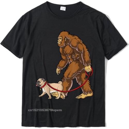 Bigfoot Dog Walk Pug T Shirt Sasquatch Boys Men Women T-Shirt Summer T Shirts Prevailing Tops Tees Cotton Men Normal