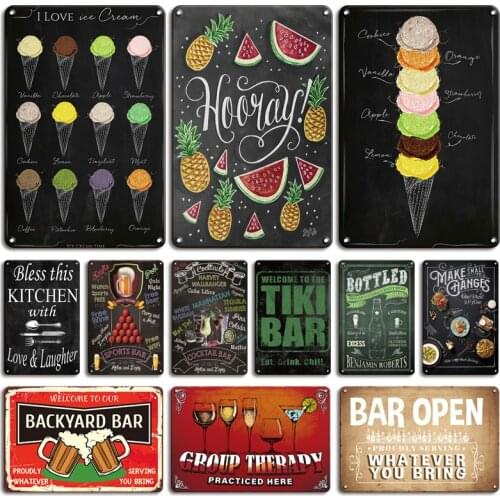 Cocktail Bar Open Metal Poster Tin Sign Vintage Rum Tiki Bar Wall Plaque Decor Retro Kitchen Metal Plate Decoration Accessories