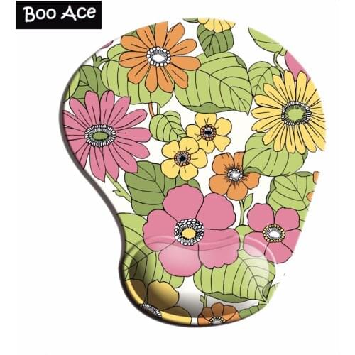 Daisy Floral Pattern 3D Mouse Pads with Silicone Gel Wrist Rest Gaming Mousepads 2Way Fabric