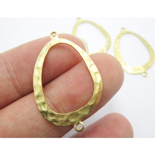 Brass earring charm brass finding 30.6x20x1mm Hammered oval Raw brass connect pendant -12pcs R1406