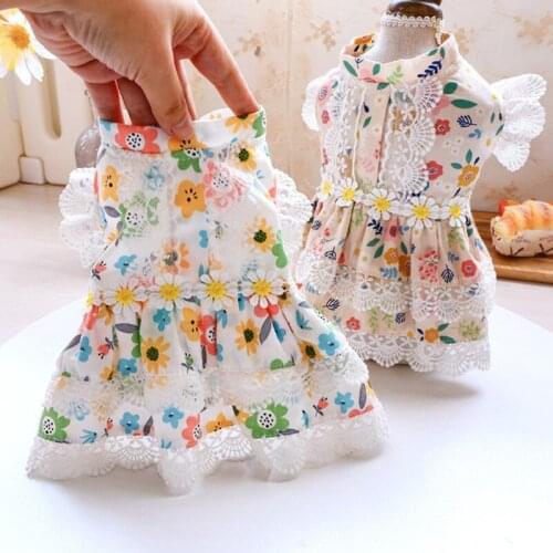 Princess Style Puppy Dresses Summer Multicolored Small Floral Dress Outfit Dog Beautiful Wedding Dress Pet Clothe Apparel