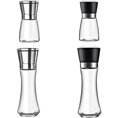 Stainless Steel Salt Pepper Grinder with Lid Ceramic Blades Glass Body Spice Salt Shaker Adjustable Coarseness Pepper Salt Mill