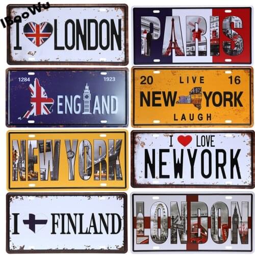 Worldwide Popular City License Plate Poster Vintage Wall Decor North America Metal Tin Sign Plaques Poster 15x30cm