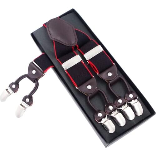 Mans Suspenders Leather 6 clips Braces Male Vintage Casual Suspensorio Tirantes Trousers Strap Father/Husbands Gift 3.5*120cm