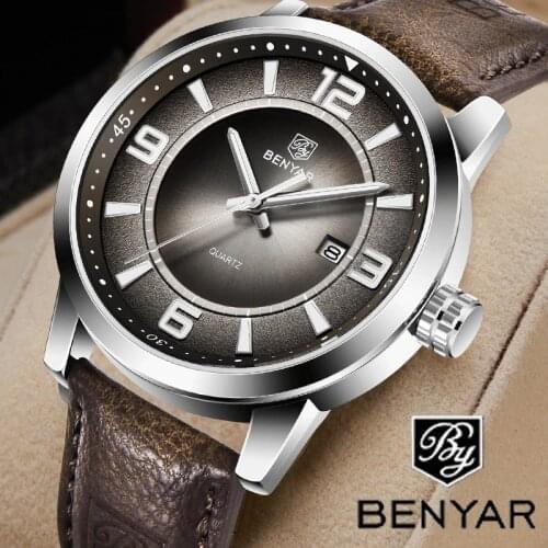 2021 BENYAR Mens Watches Top Brand Luxury Quartz Wristwatch Mens Business Fashion Leather Strap Waterproof Sports Wristwatches