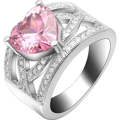 New Trendy Pink Zircon Ring Jewelry Exquisite Wedding Bands Custom Finger Ring For Women Wedding Bijoux Bagues Femme