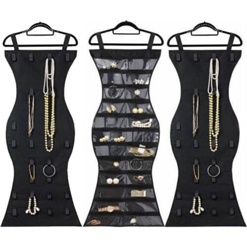 24 Pockets & 16 Hook-and-Loop Tabs Double-Sided Hanging Jewellery Organiser Earrings Necklace Bracelet Wardrobe Storage