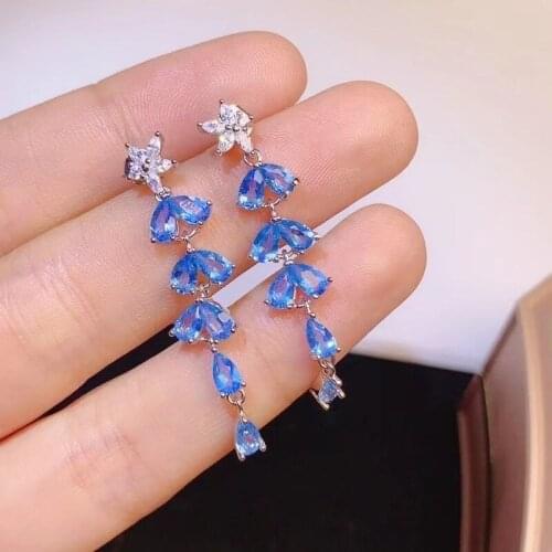 Dazzling Gemstone Eardrop for Evening Party 3*5mm Natural Blue Topaz Drop Earrings Solid 925 Silver Topaz Earrings