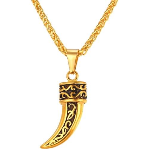 Collare Viking Teeth Pendant Men Gold Color Stainless Steel Hippie Wolf Teeth Jewelry Fang Tooth Necklace Women P265