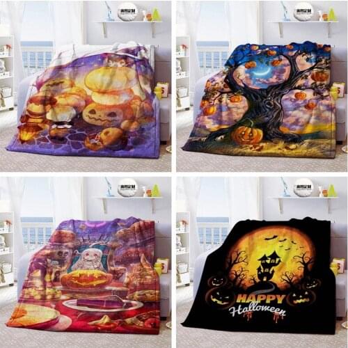 Halloween Grimace Haunted Mansion Bed Cover Blankets Pumpkin Flannel Travel Baby Fleece Throw Wrap Improve Sleep Anti-Allergy
