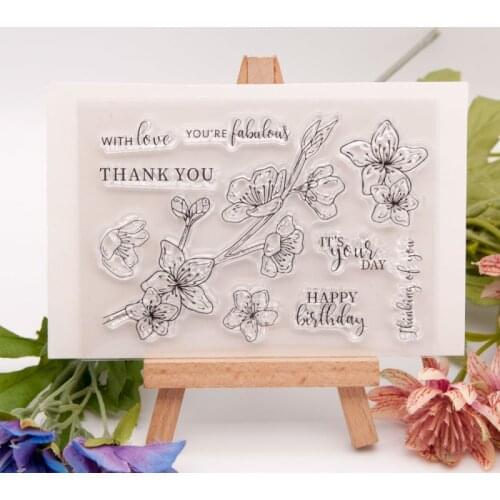 Happy Birthday Thank You Flower Transparent Clear Stamps for DIY Scrapbooking Card Making Kids Christmas Fun Decoration Supplies