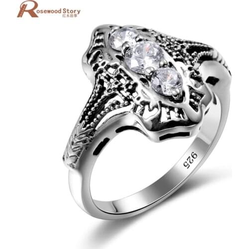 Luxury Women Cocktail Ring White Cubic Zirconia Skull Ring 925 Sterling Silver Jewelry Vintage Party Wedding Ring Size 4 - 11