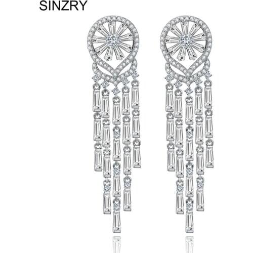 Hotsale Micro setting Cubic Zircon white gold color sparkling tassel wedding dangle earrings fashion jewelry accessory