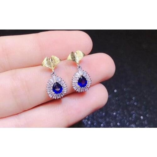 Natural Sapphire Earrings. 925 sterling silver inlay, simple and delicate, recommended by the boss