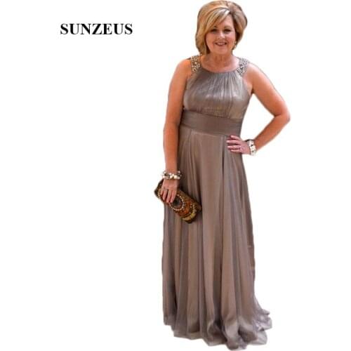 O-Neck A-Line Chiffon Mother of the Bride Dresses 2020 Beaded Sequins Formal Dresses Groom Mother Gowns brautmutterkleid SMD39