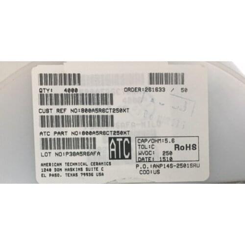 800A5R1CT250XT Chip high frequency capacitor ATC O505 0.5x0.5 5.1PF 250V