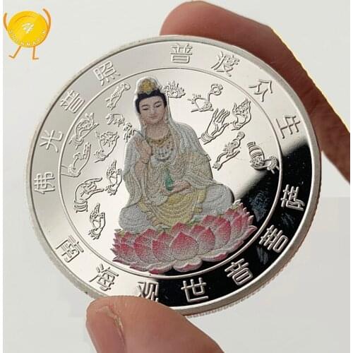 The South China Sea Avalokitesvara Commemorative Coin Religious Buddhism Wish Happiness and Health Silver Coins Good Luck Gifts