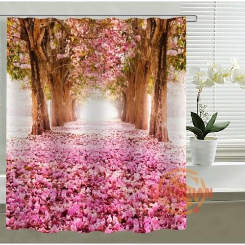Custom Shower Curtain Sakura Trees Bath curtain Waterproof polyester Fabric Shower Curtain For Bathroom