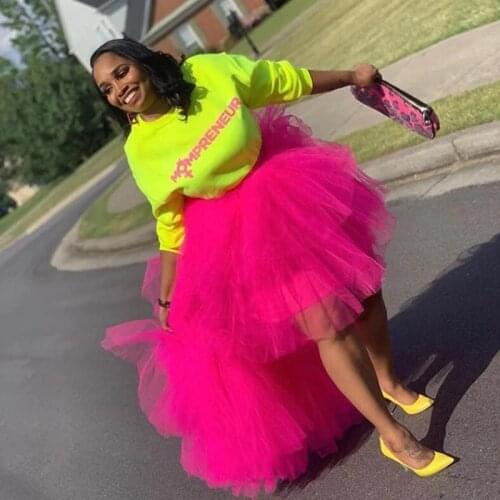 Trendy Hi Low Formal Skirt Hot Pink Tiered Ruffle Tulle Skirts Womens Asymmetrical Plus Size Party Skirt Custom Made Any Colors