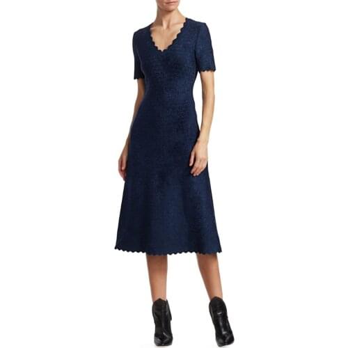 Blue Jacquard Sleeveless Solid A Line Midi Rayon Bandage Dress Women Cocktail Party Dress