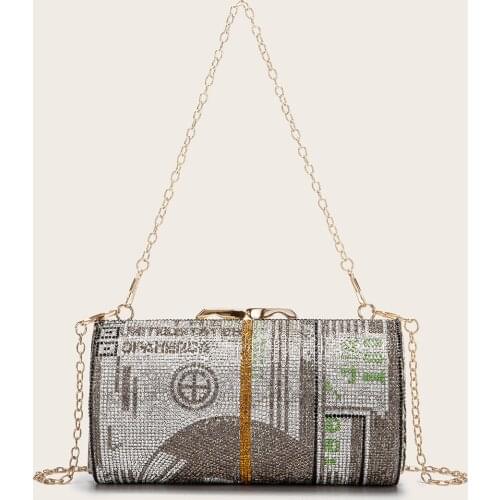 2021 Fashion Rhinestone Dollar Ladies Evening Bags Clutch Purse Crystal USD Crossbody Women Diamond Money bag