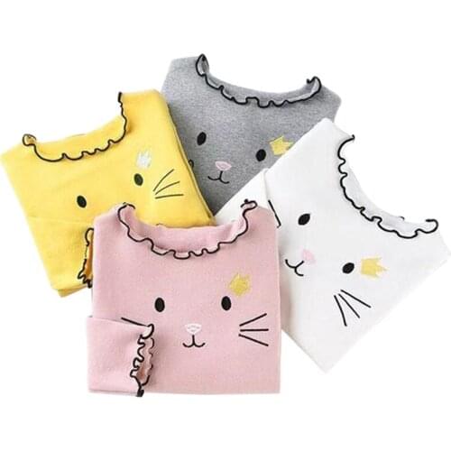 2021 Girl Sweater Cardigan Kids Sweatershirts Children Clothing Winter Autumn Sweater Tshirt Long Cartoon Cat