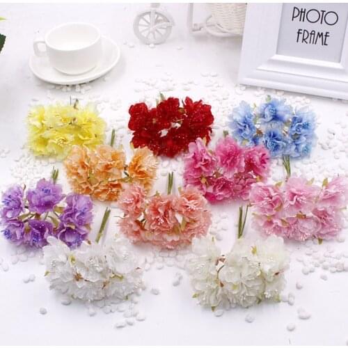 6pcs/Bunch DIY Material Simulation Bridal Headwear Silk Flower Heads Lace Carnation For Wedding Party Garland Accessories Decor
