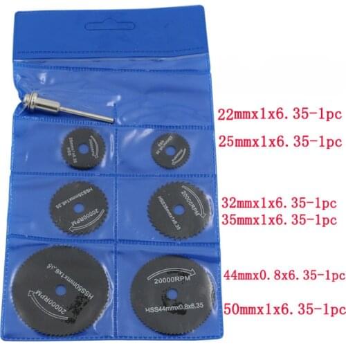 7PCS 3mm rod 22-50mm HSS Rotary Tools Circular Saw Blades Cutting Discs Mandrel Cutoff Cutter Power tools multitool