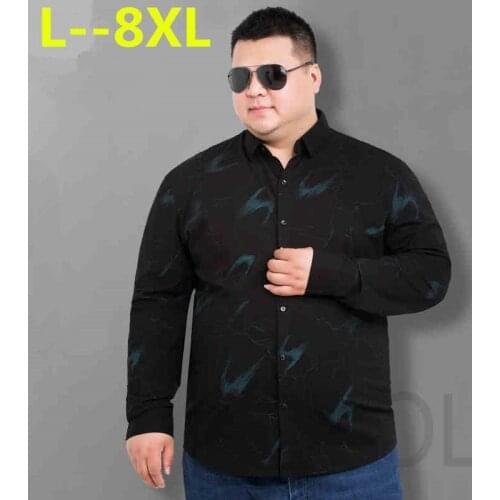 8XL 6XL 5XL Men Casual Long Sleeved Printed shirt Slim Fit Male Social Business Dress Shirt Brand Men Clothing Soft Comfortable