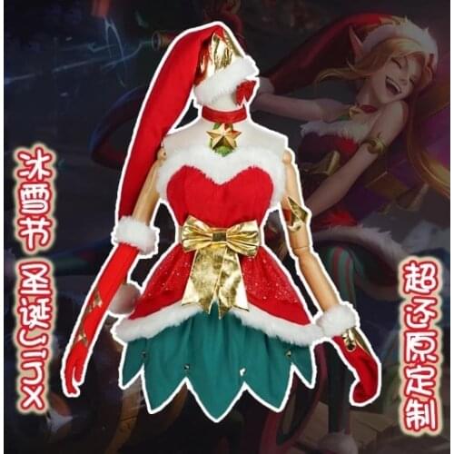 Anime LOL Jinx Christmas Winterlude Lovely Lolita Uniform Game Suit Party Dress Women Cosplay Costume Halloween FreeShipping New