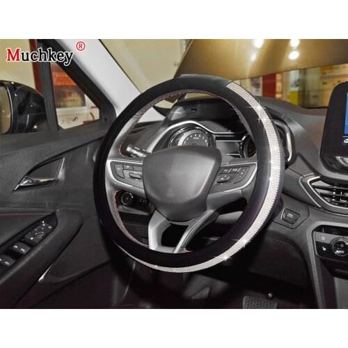 MUCHKEY Brand For Chevrolet Silverado 2020 Car Steering Wheel Cover Luxury Crystal Leather Anti-Slip Auto Accessories Interior