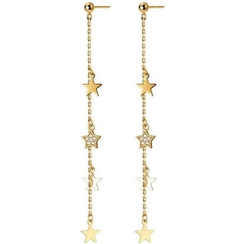 925 Sterling Silver Long Chain Star Dangle Tassel Earrings for Women CZ Korean Jewelry Simple Female Accessories Girl Party Gift