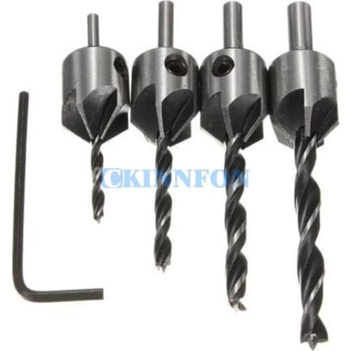 DHL 100Set 4x HSS 5 Flute Countersink Drill Bit Set Screw Woodworking Chamfer Tool 3-6mm