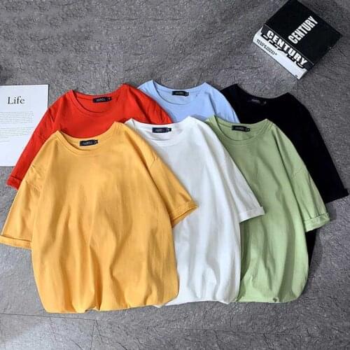 Basic Cotton T Shirt Women Summer New Oversized Solid Tees 7 Color Casual Loose Tshirt Korean O Neck Female Tops