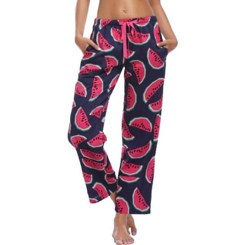 Cotton Satin Pajama Pants Women Spring Autumn Printed Long Sleep Bottom Elastic Waist Lounge Pants Femme Home Pants