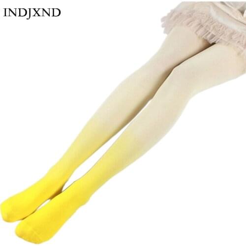 Candy Colorful Gradient Summer Stockings Women Strumpfhose Girl Tights Fashion Patchwork Ombre Hand Dye Thick Lolita Pantyhose