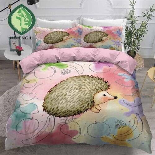 HELENGILI 3D Bedding Set Hedgehog Painting Print Duvet Cover Set Bedclothes with Pillowcase Bed Set Home Textiles #CW07