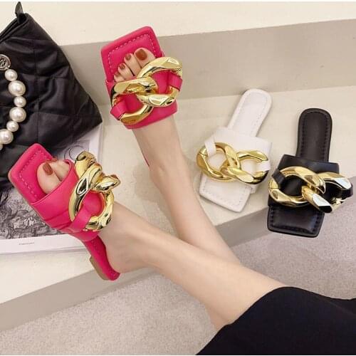 Summer Women Slippers Chain Sandals Female New Fashion Outdoor Flat Shoes Casual Cool Slides Girls Slipper Flip Flops Mules