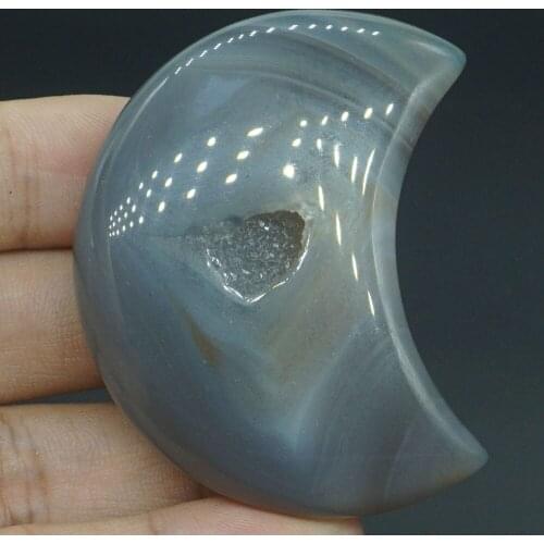 Moon Sculpture Natural Gemstone Agate Geode Figurine Crystal Healing Decor#14