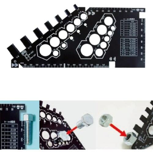 Metric/inch Bolt Nut Gauge Square Ruler Protractor ABS Plastic Gauge For Bolt/Nut Size Measuring Tools