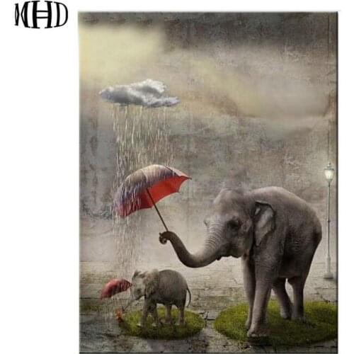 MHD Animal Square / Round Diamond Embroidery Elephant 3D DIY Diamond Painting Cross Stitch Crystal Decoration Elephant