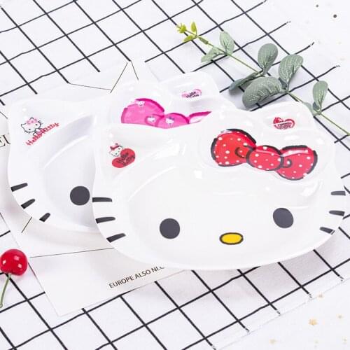 Kawaii Children Rice Bowl Sanrio Hellokittys Anti-Fall Cartoon Shape Tableware Snacks Fruit Plate Child Baby Eating Tableware