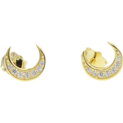 Minimalist simple 100% 925 sterling silver crescent moon stud earrings cute horn antler jewelry women girls gifts dropshipping