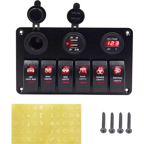 Multifunctional waterproof 6 Gang switch control panel for cars, trucks, cruise ships and boats Tricycle